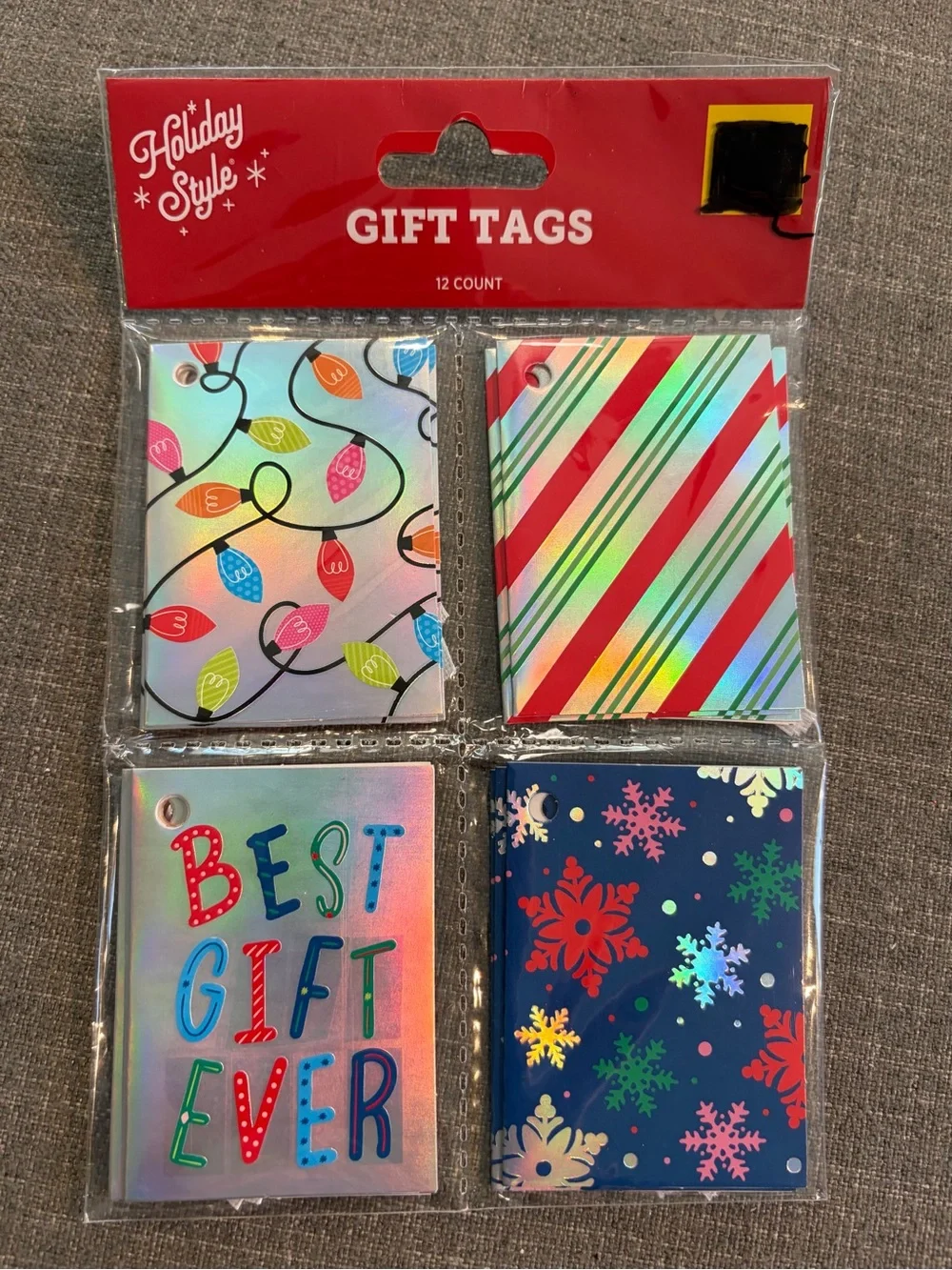 Holiday Style Christmas Gift Tags 24 Count Assorted Foil & Tinsel New
